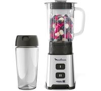 Moulinex Pulseo, Batidora de vaso individual de 400 W, Tecnología Powelix, Cuchillas extraíbles, 2 velocidades, Control de textura, Con recipiente portátil de 600 ml, Acero inoxidable, LM17GD