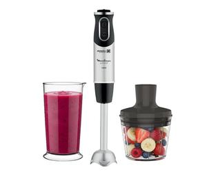 Moulinex QuickChef, Batidora de Mano de 1000 W, 10 velocidades variables y función turbo, Protector antisalpicaduras, Incluye picador de 500 ml y vaso medidor de 800 ml, Negra, DD6578