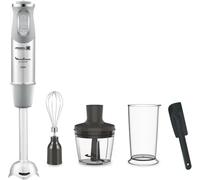 Moulinex Quickchef, Batidora de mano + Espátula, Pie metálico, 1000 W, 10 velocidades, Cuchillas Powelix, Picadora 500 ml, Vaso medidor 800 ml, Gris DD655DES