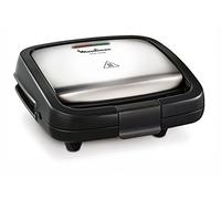 Moulinex SZ192D Croc Time - Parrilla con placas revestidas de material antiadherente, para calentar sándwiches y asar la carne o las verduras, con mango aislado y tope de cierre