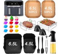 Moulinex XXL Dual Easy Fry 11L Accesorios para Freidora sin aceite, Molde Silicona Freidora de Aire para, Papel Freidora Aire, Rejilla, Taza Para Muffins, Pulverizador Aceite Spray