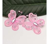 MOUMOUTEN 24 Mariposas con Purpurina de Alambre de Malla Transparente, delicadas Mariposas de Nailon con Gemas, decoración de Ropa de Fiesta de Boda, Suministros de Bricolaje para el hogar(Rosado)