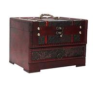 MOUMOUTEN Retro Vintage joyero de madera, caja de almacenamiento de joyas caja contenedora, caja de baratija con espejo para novia mujeres