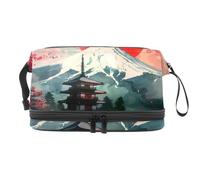 Mount Fuji Cherry Temple Sun - Neceser de doble capa para mujeres y niñas, neceser de viaje, bolsa organizadora de maquillaje con compartimento para brochas, multicolor, 27x15x14 cm/10.6x5.9x5.5 in,