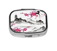 Mount Fuji - Pastillero de metal con cereza, pastillero portátil para bolsillo o bolso, organizador de medicinas decorativo, contenedor de vitaminas