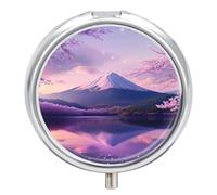 Mount Fuji - Pastillero portátil pequeño con 3 compartimentos, diseño de flores de cereza, organizador de pastillas para bolso de bolsillo