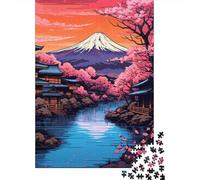 Mount Fuji View Rompecabezas Sakura Village 1000 Piezas Papel Reciclado Adultos Y Mayores De 12 Años Rompecabezas para Adultos Divertido Y Desafiante Juego Familiar 52x38cm/1000pcs