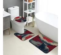 Mountain Bear - Juego de tapetes de baño de 3 piezas, diseño rústico de vida silvestre, absorbentes, antideslizantes, en forma de U, lavables, de espuma viscoelástica de secado rápido para otoño