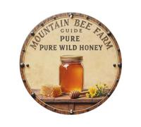 Mountain Bee Farm Pure Wild Honey - Placa de metal redonda retro