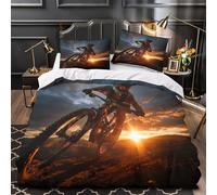 Mountain Bike Rider at Sunset Juego De Ropa De Cama 3 Piezas,3D Fundas De Edredón,Microfibra Funda Nórdica Y Funda De Almohada, para Niño Niña Super King(260x220cm)