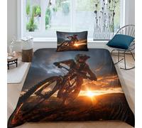 Mountain Bike Rider at Sunset Juego De Ropa De Cama Funda De Funda Nórdica Almohada con Impresión 3D, Microfibra,para Niñas Y Niños Single(135x200cm)