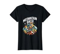 Mountain Biker Cat Adventure Camiseta gráfica económica, Mujer, Negro, XL