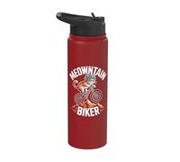Mountain Biker Cat en una aventura en bicicleta Stainless Steel Insulated Water Bottle