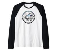 Mountain Biking Cyclist Eat Sleep Pedal Repeat Camiseta Manga Raglan