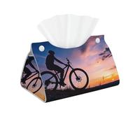 Mountain Biking Sunset - Funda larga para caja de pañuelos de piel sintética, elegante dispensador de pañuelos para baño, sala de estar, oficina, dormitorio, uso en coche