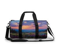 Mountain - Bolsa de deporte cilíndrica con correa para el hombro, diseño de flores silvestres y atardecer, ideal para viajes, gimnasio, para mujeres y hombres
