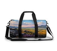 Mountain - Bolsa de deporte cilíndrica de viaje con diseño de flores silvestres coloridas con correa para el hombro