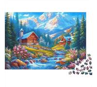 Mountain Cabin 1000 Piezas Rompecabezas para Adultos Acogedora Cabaña Alpina Junto a Arroyo Brillante y Floreciente Desafiante Premium Resistente Vibrante Alivio Estrés Juego Familiar 70x50cm/1000pcs