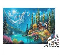 Mountain Cabin Adult Jigsaw for Wall Decor Lake with Trees and House Educational Game Decompression 1000Pc 52x38cm/1000pcs