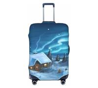 Mountain Cottage In Snow And Northern Lights Fundas de equipaje de viaje - Fundas elásticas para maletas de 18 a 32 pulgadas, Negro -, X-large
