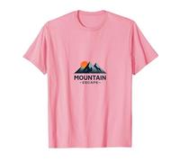 Mountain Escape Adventure Logo Viajes al Aire Libre Camiseta, Hombre, Rosado, XL