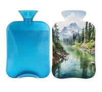Mountain Forest River - Bolsa de agua caliente con funda, bolsa de agua caliente de 2 litros para aliviar el dolor, cuello suave y hombros, calentador de pies de mano, compresa fría y caliente para