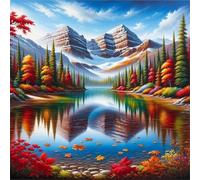 Mountain Lake Diamond Art Kits for Adults,5D Autumn Scenery Diamond Painting Kits for Beginner DIY Square Full Drill Embroidery Cross Stitch Diamond Dots Craft for Home Wall Decor Gifts 100x100 cm