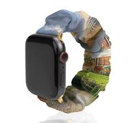 Mountain Lake House Swan Scrunchie - Correa de repuesto elástica suave compatible con Apple Watch, 38mm/40mm, Acero inoxidable, No es una piedra preciosa