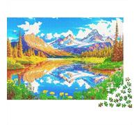 Mountain Lake Scenery 1000 Piezas Rompecabezas Regalo Adultos Picos Nevados Reflejan Vivos Tonos Otoñales del Lago Premium Resistente Desafiante Difícil Alivio Estrés 70x50cm/1000pcs