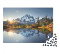 Mountain Lake Sunset 1000 Piezas Rompecabezas Hombres Mujeres Adultos Resplandor del Amanecer en Pico Montañoso Nevado Premium Desafiante Alivio Estrés Regalo Familiar 52x38cm/1000pcs