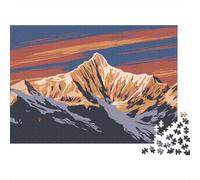 Mountain Landscape Art Familiar 1000 Piezas Rompecabezas Adultos Montaña Nevada Estilizada bajo Cielo Gradiente Vibrante Premium Resistente Desafiante Alivio Estrés 52x38cm/1000pcs