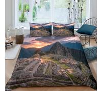 Mountain landscape style Funda de Edredón Microfibra Juego de 3 Piezas Impresión 3D Cierre de Mountain paisaje estilo Funda Edredon Funda de Almohada a Juego Lavables for jóvenes Single（140x200cm）
