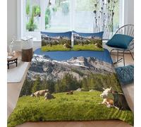Mountain Landscape Style Funda Edredon Juego de Ropa de Cama de 3 Piezas Impresión 3D Cierre de Mountain Paisaje Estilo Funda de Edredón Funda de Almohada a Juego Suave for Ancianos （140x200cm）