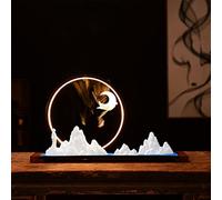 Mountain Moon - Quemador de incienso de reflujo de cascada con soporte de arena azul y blanco LED, base de madera para decoración del hogar y la oficina, regalo de relajación y aromaterapia