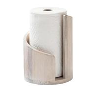 Mountain Paper Towel Holder Countertop with Mango Wood Round Base and Iron Holder, Effortless One-Hand Tearing, Holds Mega Rolls (White)