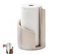 Mountain Paper Towel Holder Countertop with Mango Wood Round Base and Iron Holder for Kitchen Bathroom (White)