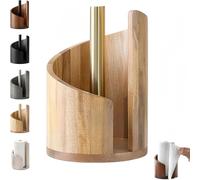Mountain Paper Towel Holder Countertop with Mango Wood Round Base and Iron Holder - Wood Paper Towel Holder Countertop, Spiral Design, Holds Jumbo and Mega Rolls for Kitchen Bathroom (Natural Wood)