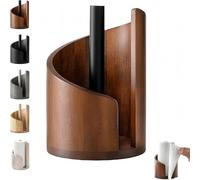 Mountain Paper Towel Holder Countertop with Mango Wood Round Base and Iron Holder - Wood Paper Towel Holder Countertop, Spiral Design, Holds Jumbo and Mega Rolls for Kitchen Bathroom (Brown)