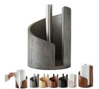 Mountain Paper Towel Holder Countertop with Mango Wood Round Base and Iron Holder, Wood Paper Towel Holders Countertop, Spiral Design Storage Box for Kitchen Bathroom (Gray)