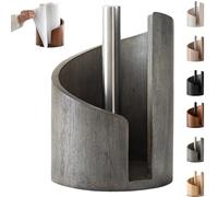 Mountain Paper Towel Holder Countertop with Mango Wood Round Base and Iron Holders, Wood Paper Towel Holder Countertop, Effortless One-Hand Tearing for Kitchen Bathroom Dining Table (Gray)