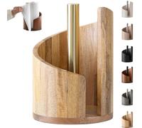 Mountain Paper Towel Holder Countertop with Mango Wood Round Base and Iron Holders, Wood Paper Towel Holder Countertop, Effortless One-Hand Tearing for Kitchen Bathroom Dining Table (Natural Wood)