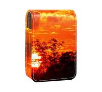 Mountain Red Cloud Sunset - Estuche portátil para lápices de labios para viajes, mini caja de almacenamiento de lápiz labial con espejo para mujeres y mujeres, bolsa de cosméticos de cuero, Varios colores, 9.5x2x7 cm/3.7x0.8x2.7 in