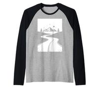Mountain Road Night Sky Wanderlust Biker Diseño Gráfico Camiseta Manga Raglan