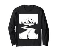 Mountain Road Night Sky Wanderlust Biker Diseño Gráfico Manga Larga