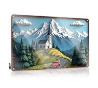 Mountain Serenity: Vintage Car Journey Through Pine-lined Roads - Póster vintage para patio trasero, accesorios decorativos | Arte colgante occidental agradable para puerta de estar (30 x 40 cm)