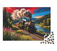Mountain Steam Train Puzzle 1000 Piezas Reciclable Material Vintage Locomotive Adult Jigsaws Family Tiempo de Juego Props Interesting Family Game for Home 38x26cm/1000pcs