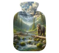 Mountain Stream Bear Scene - Botellas de agua caliente o fría con cubierta suave, bolsa de agua caliente para compresas frías y calientes, 2 litros