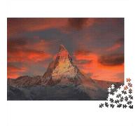 Mountain Sunset Peaks 1000 Piezas Rompecabezas para Adultos Resplandor Rojo del Atardecer en Solitario Pico Rocoso Desafiante Premium Grueso Resistente Vibrante Alivio Estrés 52x38cm/1000pcs