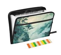 Mountain Tree - Carpeta de documentos con ilustración verde, 13 bolsillos, tamaño A4, tamaño carta con cierre de cremallera, para suministros de oficina, organizador de documentos, carpetas de