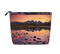 Mountain View at Sunrise - Bolsa de cosméticos con cremallera de gran capacidad, bolsa de viaje de cáñamo falso, organizador de uso diario para mujer